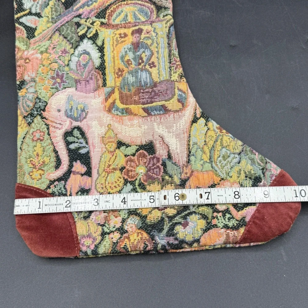 Vintage Tapestry Christmas Stocking Elephant Floral Print Velvet Trim‎ Holiday